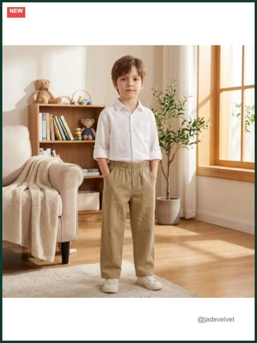 Boys School Uniform Pants Pull On Cotton Elastic Waist Lightweight